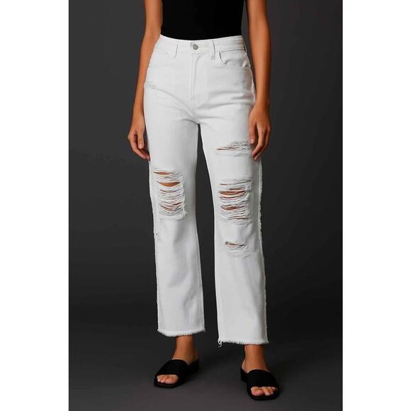 Vervet White Distressed Wide Leg Jeans High Rise Frayed Hem Women’s 32 NWT - Picture 2 of 12